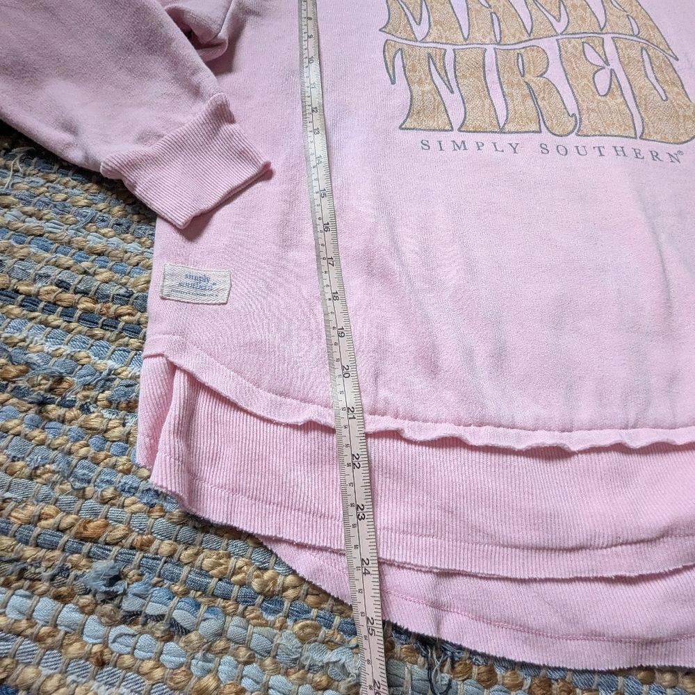 Simply Southern Mama Tired Pink Graphic Pullover Sweatshirt XL Raw Hem Casual - Picture 3 of 6